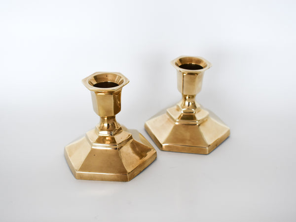 Brass Candlesticks - Short Hexagon Set of 2