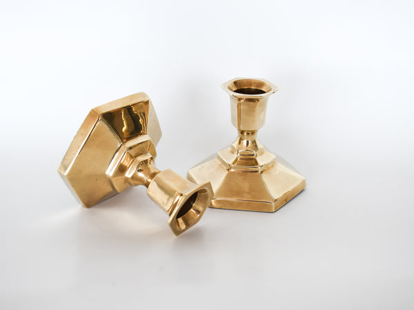 Brass Candlesticks - Short Hexagon Set of 2