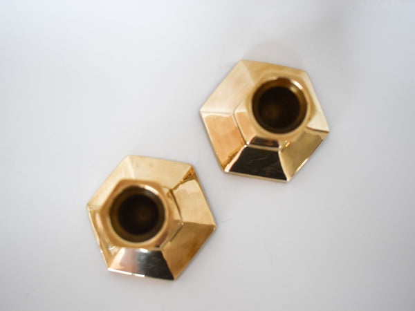 Brass Candlesticks - Short Hexagon Set of 2