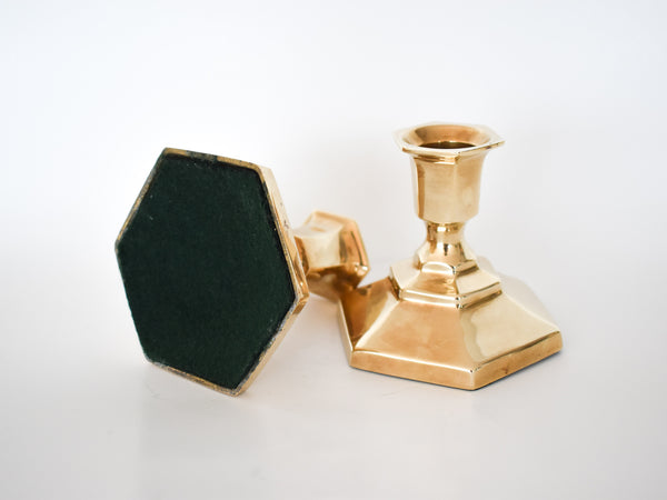 Brass Candlesticks - Short Hexagon Set of 2